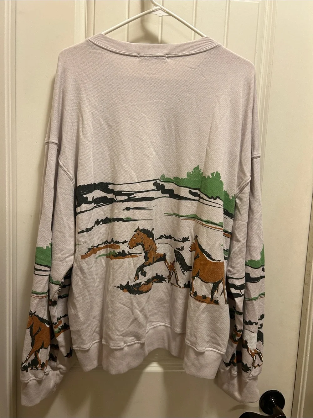 Free People DayDreamer Horse Beige Crewneck Sweater XL  Graphic